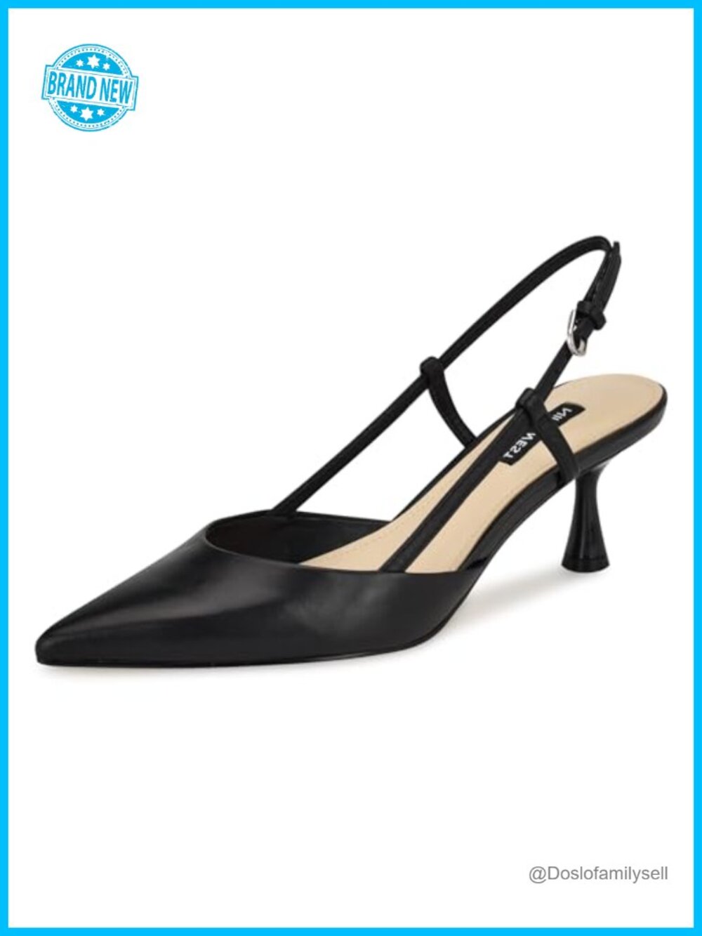 Nine West Rhonda Leather Slingback Kitten Heel Pointed Toe Pump